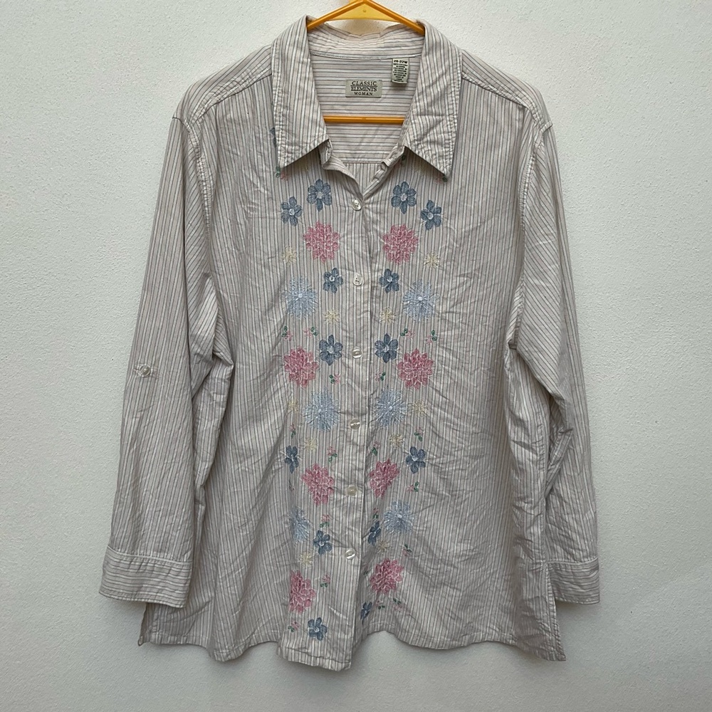 Classic Elements Tan Blue Striped Button Down Wit… - image 1